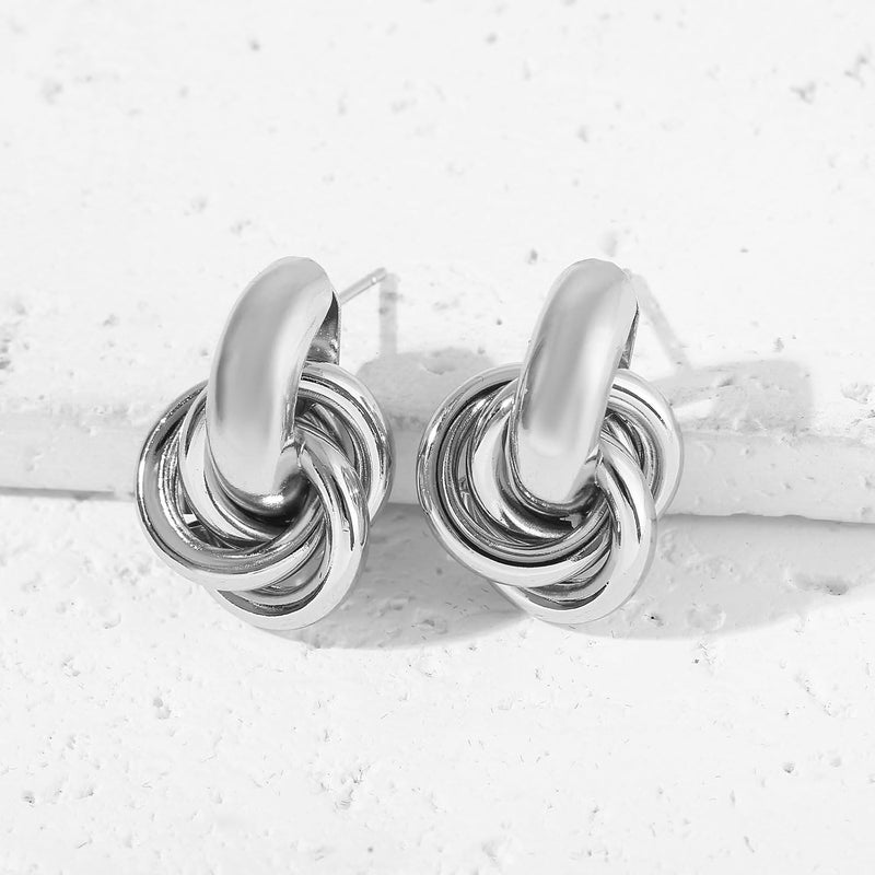 Spiritlele 14K Gold Plated Knot Earrings for Women Gold Silver Earrings Heart Link Drop Dangle Earring Chunky Golden Knotted Statement Jewelry - Image 2